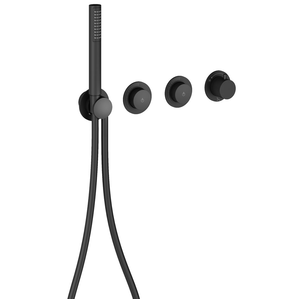 Cutout image of Crosswater Module Push Matt Black Dual Outlet Shower Valve & Handset